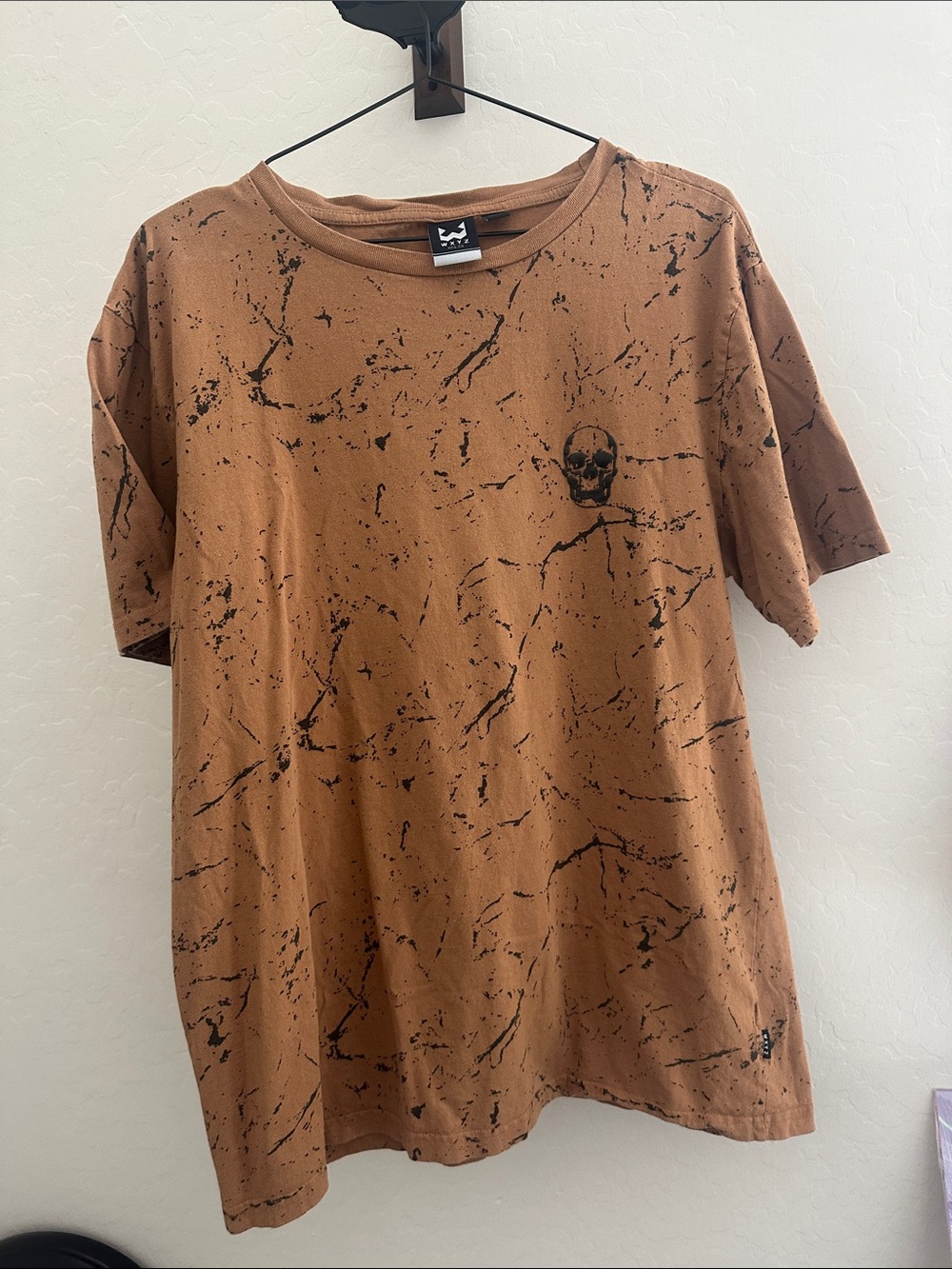 Marble-Print Skull Short Sleeve T-Shirt - Brown